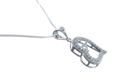 Cubic Zirconia Heart Pendant Silver Italian Necklace JX128566